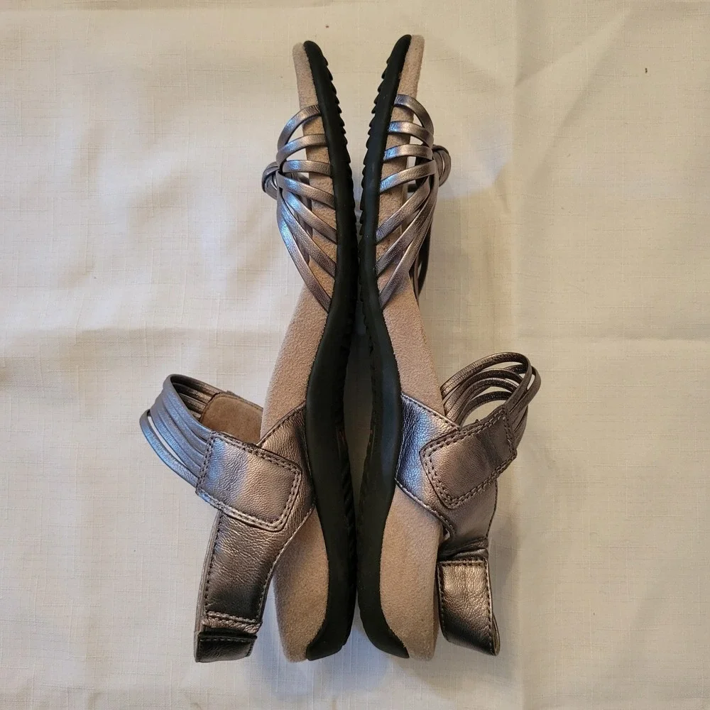 Vionic 9 Sandals Pewter Metallic Strappy Leather Orthotic TALULAH Summer Glam